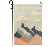 Drapeaux de jardin de montagne rétro du milieu du siècle 30,5 x 45,7 cm pour extérieur, drapeaux verticaux amusants et esthétiques standard en lin pour maison, drapeau vintage des années 70 pour cour