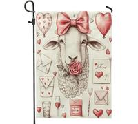Drapeaux de jardin de mouton de Saint-Valentin 30,5 x 45,7 cm double face pour extérieur, motif animal de ferme vintage en toile standard, drapeau rétro pour amant avant cour cour pelouse drapeau