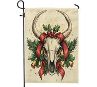 Drapeaux de jardin de Noël avec tête de mort de vache occidentale, 30,5 x 45,7 cm, double face pour décoration extérieure, motif sud-ouest, drapeau de maison, vacances, Nouvel An, petit drapeau de
