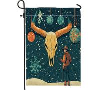 Drapeaux de jardin de Noël avec tête de mort de vache occidentale - 30,5 x 45,7 cm - Double face pour l'extérieur, l'hiver - Motif sud-ouest - En toile standard - Pour maison, vacances, Nouvel An