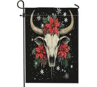 Drapeaux de jardin de Noël avec tête de mort de vache occidentale - 30,5 x 45,7 cm - Double face pour l'extérieur, motif de Noël cool du sud-ouest - Drapeaux de maison en toile standard pour vacances