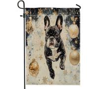 Drapeaux de jardin de Noël bouledogue français, 30,5 x 45,7 cm, double face pour décoration extérieure, motif flocons de neige de luxe, drapeau de maison, drapeau pour animal de compagnie, petit