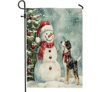 Drapeaux de jardin de Noël Bretagne chien 30,5 x 45,7 cm double face pour extérieur, motif bonhomme de neige de Noël, arbre de Noël, drapeaux de maison en toile standard, drapeaux de maison, drapeaux