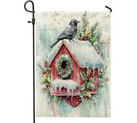 Drapeaux de jardin de Noël corbeaux corbeaux 30,5 x 45,7 cm pour extérieur, motif aquarelle amusant de nichoir en lin, drapeaux de maison standard, drapeaux d'hiver pour cour, jardin, pelouse