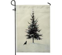 Drapeaux de jardin de Noël corbeaux corbeaux oiseaux 30,5 x 45,7 cm double face pour décoration extérieure, motif arbre de Noël amusant motif baies de jardin, drapeau de maison, drapeau d'hiver