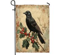 Drapeaux de jardin de Noël corbeaux et oiseaux 30,5 x 45,7 cm double face pour l'extérieur, motif de branche d'arbre de Noël vintage en toile standard, drapeaux de maison, drapeaux d'hiver pour cour