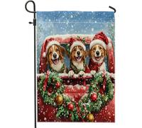 Drapeaux de jardin de Noël en forme de chien bretagne 30,5 x 45,7 cm double face pour l'extérieur, motif camion de Noël amusant en toile standard, drapeaux de maison, pour animaux de compagnie, cour