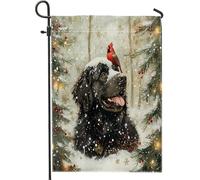 Drapeaux de jardin de Noël en forme de chien de Terre-Neuve, 30,5 x 45,7 cm pour extérieur, motif cardinal enneigé, drapeaux de maison standard en lin pour animaux de compagnie, cour, jardin, pelouse