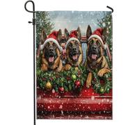 Drapeaux de jardin de Noël en forme de chien malinois belge - 30,5 x 45,7 cm - Double face pour décoration extérieure - Motif de camion de Noël amusant - Drapeau de maison pour animaux de compagnie