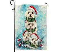 Drapeaux de jardin de Noël en forme de chien maltais, 30,5 x 45,7 cm, double face pour décoration extérieure, motif aquarelle amusant de Noël, drapeau de maison, pour animaux de compagnie, petit