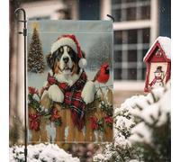 Drapeaux de jardin de Noël pour chien Saint-Bernard 30,5 x 45,7 cm double face pour décoration extérieure, motif chiot cardinal de Noël, drapeau de maison, animal de compagnie, petit drapeau de