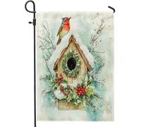 Drapeaux de jardin de Noël, rouge-gorges, oiseaux, 30,5 x 45,7 cm, double face pour extérieur, motif aquarelle amusant, nichoir en toile, drapeaux de maison, drapeaux d'hiver pour cour, jardin