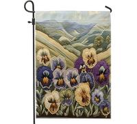Drapeaux de jardin de pensée de style brodé, 30,5 x 45,7 cm, double face pour extérieur, drapeau de pelouse standard à fleurs rétro, drapeaux de pelouse, esthétiques, floraux, arrière-cour, petites