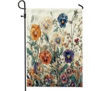 Drapeaux de jardin de pensées bohémiennes printanières, 30,5 x 45,7 cm, double face pour extérieur, fleur sauvage, drapeau de pelouse standard, drapeau floral rétro pour arrière-cour, petite maison