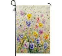 Drapeaux de jardin de pensées colorées printanières, 30,5 x 45,7 cm, double face pour extérieur, fleurs sauvages en toile de jute standard, drapeaux floraux amusants pour arrière-cour et petite maison
