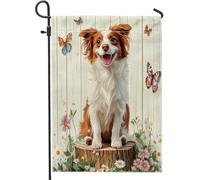 Drapeaux de jardin de printemps Bretagne pour chien, 30,5 x 45,7 cm, double face pour extérieur, motif souche en bois floral, drapeaux de maison, drapeaux de maison, drapeaux pour animaux de compagnie