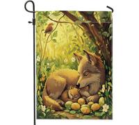 Drapeaux de jardin de printemps de Pâques avec loup - 30,5 x 45,7 cm - Double face pour décoration extérieure, œufs d'animaux sauvages de la forêt, drapeau de maison, drapeau de maison, petit drapeau