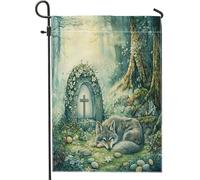 Drapeaux de jardin de printemps de Pâques avec loup sauvage, 30,5 x 45,7 cm, double face pour décoration extérieure, motif œufs d'animaux esthétiques, drapeau de maison, drapeau pittoresque pour