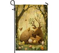 Drapeaux de jardin de printemps de Pâques, élan, cerf, faune sauvage, 30,5 x 45,7 cm, double face pour décoration extérieure, œufs d'animaux sauvages, forêt et jardin, drapeau de maison, drapeau de