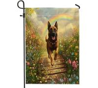 Drapeaux de jardin de printemps en forme de chien malinois belge 30,5 x 45,7 cm double face pour décoration extérieure, jardin de campagne, chiot en toile, drapeau amusant pour animaux de compagnie