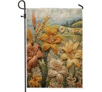 Drapeaux de jardin de style broderie 30,5 x 45,7 cm double face pour décoration extérieure, fleur rétro avant cour, petits drapeaux de maison, drapeaux esthétiques en toile de jute florale pour