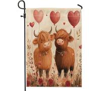 Drapeaux de jardin de vache des Highlands pour la Saint-Valentin, 30,5 x 45,7 cm, double face pour décoration extérieure, motif de couple d'animal mignon pour enfants, drapeau de maison, amant, petit