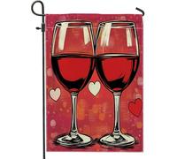 Drapeaux de jardin de vin rouge de Saint-Valentin 30,5 x 45,7 cm double face pour décoration extérieure, vintage, rétro, amour romantique, toile de maison, vacances, extérieur, petit drapeau de
