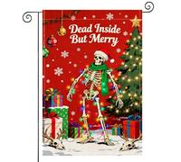 Drapeaux De Jardin Dead Inside But Merry Skeleton Winter Merry Christmas Résiste Aux Intempéries Bannière Extérieure Décorations Garden Flag Pour Balcon Fête Célébrations S