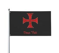 Drapeaux De Jardin Deus Vult Croisé Templier Drapeau Fierté Durable Bannière Jardins Résistant Drapeaus Décoratif Pour Balcon Fête Défilé 90X152CM