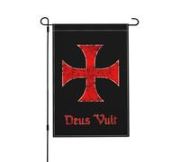 Drapeaux De Jardin Deus Vult Crusader Templier Croisé Résiste Aux Intempéries Bannière Extérieure Toutes Les Saisons Treer Drapeau Pour Balcon Fête Jardinage 30X45Cm