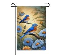 Drapeaux De Jardin Deux Merles Bleus De L'Est Parmi Les Fleurs Premium Drapeau Extérieur Décorations Treer Drapeau Pour Balcon Fête Jardinage 30X45Cm