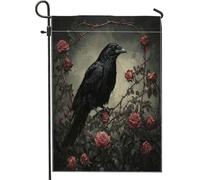Drapeaux de jardin d'Halloween - 30,5 x 45,7 cm - Double face pour l'extérieur, paysage effrayant gothique - Motif corbeau - En toile standard - Drapeaux de maison effrayants pour cour, jardin