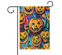 Drapeaux de jardin d'Halloween à tête de citrouille graffiti, drapeau double face, drapeaux de vacances pour décoration extérieure, 12,6 x 18,5 pouces