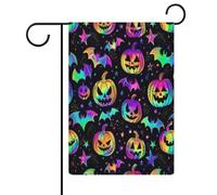 Drapeaux de jardin d'Halloween colorés à tête de citrouille, chauves-souris et étoiles, double face, pour décoration extérieure, 32 x 47 cm