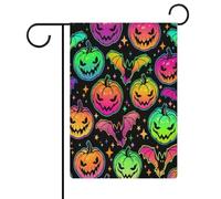 Drapeaux de jardin d'Halloween colorés à tête de citrouille, chauves-souris et étoiles, double face, pour décoration extérieure, 32 x 47 cm