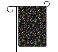 Drapeaux de jardin d'Halloween colorés à tête de citrouille, chauves-souris et étoiles, double face, pour décoration extérieure, 32 x 47 cm