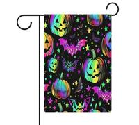Drapeaux de jardin d'Halloween colorés à tête de citrouille, chauves-souris et étoiles, double face, pour décoration extérieure, 32 x 47 cm