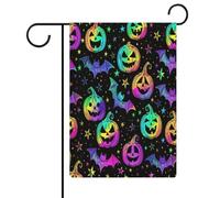 Drapeaux de jardin d'Halloween colorés à tête de citrouille, chauves-souris et étoiles, double face, pour décoration extérieure, 32 x 47 cm