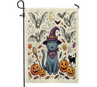 Drapeaux de jardin d'Halloween en forme de chats bleus russes 30,5 x 45,7 cm pour l'extérieur, motif chauve-souris de vacances standard, drapeaux de maison, fantômes, cour, jardin, pelouse, décoration