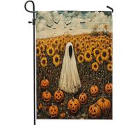 Drapeaux de jardin d'Halloween fantômes citrouilles 30,5 x 45,7 cm double face pour extérieur, tournesols vintage effrayants en toile de jute, drapeaux de pelouse, fantômes, arrière-cour, petits