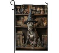 Drapeaux de jardin d'Halloween pour chien pitbull 30,5 x 45,7 cm pour l'extérieur, livres magiques effrayants sorciers, chiots - Drapeaux verticaux standard en lin pour maison, animal de compagnie