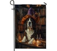 Drapeaux de jardin d'Halloween pour chien Saint-Bernard, 30,5 x 45,7 cm, double face pour décoration extérieure, livres magiques effrayants, motif chiot, drapeau de maison, drapeau pour animal de