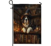 Drapeaux de jardin d'Halloween pour chien Saint-Bernard 30,5 x 45,7 cm pour extérieur, livres magiques effrayants sorciers, chiots - Drapeaux verticaux standard en lin pour maison, animal de compagnie
