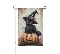 Drapeaux de jardin d'Halloween pour l'extérieur - 30,5 x 45,7 cm - Chapeau de sorcière d'Halloween - Chat noir - Drapeau doux pour chambre à coucher et intérieur - Drapeaux de cour double face pour