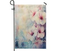 Drapeaux de jardin d'hibiscus printaniers de 30,5 x 45,7 cm pour extérieur, drapeau vertical standard en lin à l'aquarelle pour maison, paysages floraux, cour, jardin, pelouse, décoration extérieure
