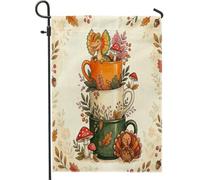 Drapeaux de jardin Dilophosaure de Thanksgiving 30,5 x 45,7 cm double face pour extérieur, joli drapeau de Turquie avant de cour, petits drapeaux de maison en toile de jute dinosaure d'automne pour