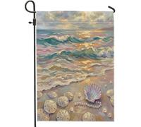 Drapeaux de jardin Dollar de sable peinture à l'huile 30,5 x 45,7 cm pour extérieur, plage d'été, vie marine côtière, drapeaux verticaux standard en lin, imprimé plage cool, devant cour, jardin