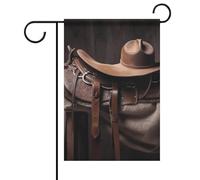 Drapeaux de jardin double face 12 x 18 pouces Petits drapeaux de jardin pour bannière de vacances extérieure Selle de cheval avec un chapeau de cowboy Drapeau de jardin sauvage Drapeaux de bienvenu