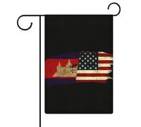 Drapeaux de jardin double face 12 x 18 pouces, thème Cambodge-Amérique