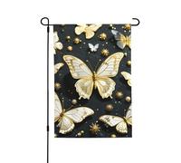 Drapeaux de jardin double face 28 x 40 pouces Petits drapeaux de jardin pour bannière de vacances extérieure Papillons blancs dorés Drapeau de jardin noir Drapeaux de bienvenue en toile de jute de f